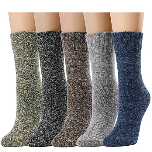 Double Couple 5 Pairs Women Socks Winter Warm Knit Wool Vintage Casual Cozy Crew Comfy Boot Socks Assorted Color (Multicolor-Dark)