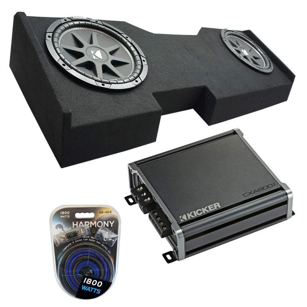 American Sound Connection Kicker Bundle Compatible with 2014 - UP Chevy Silverado Crew Cab 43C124 Dual 12" Loaded Sub Box Enclosure with 46CXA8001 Amplifier