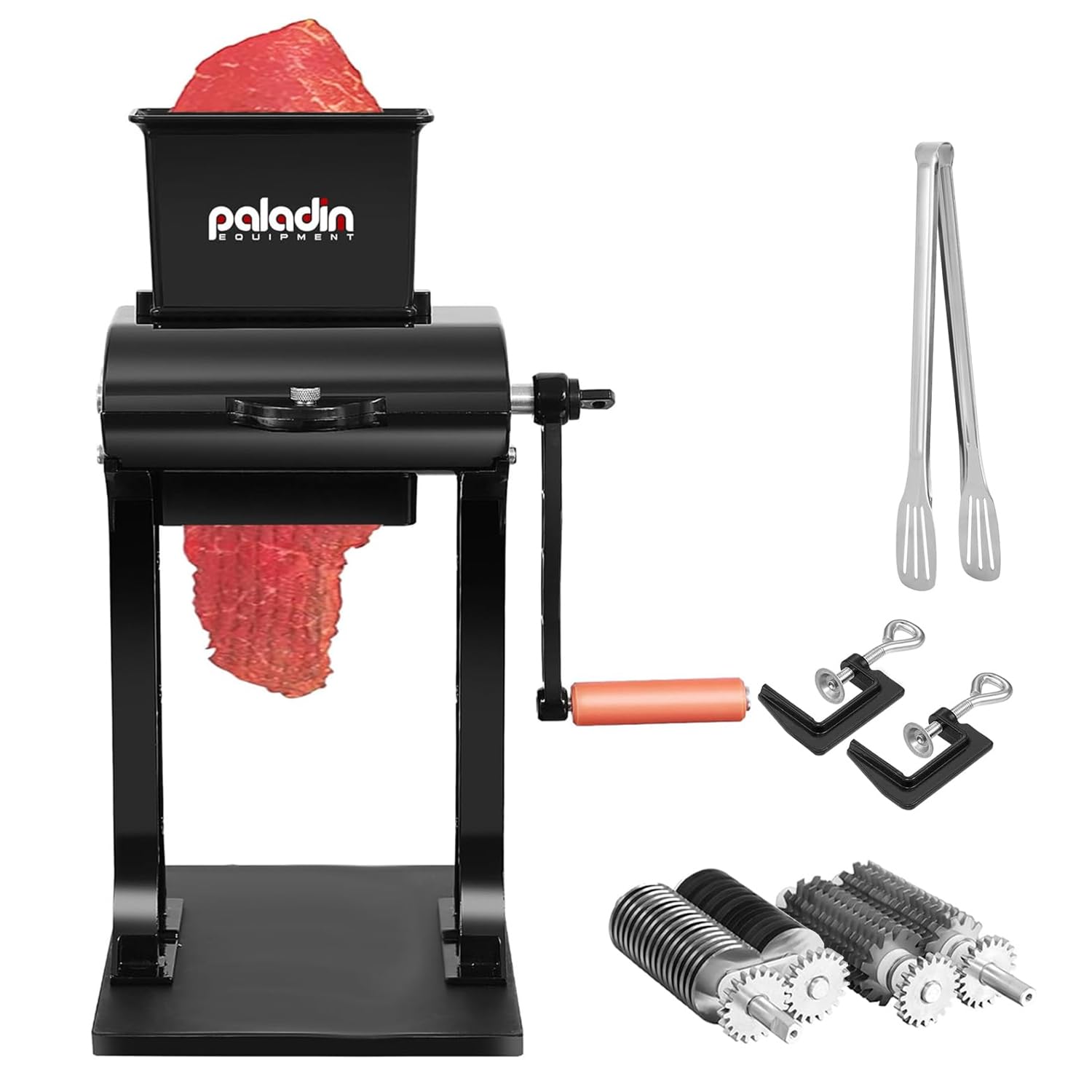 Paladin Equipment Meat Tenderizer Tool Manual Machine Jerky Slicer, 2 Set of Stainless Steel Blades, Tenderizing Blades and Jerky Slicer Blades, for Beef and Chicken, Black