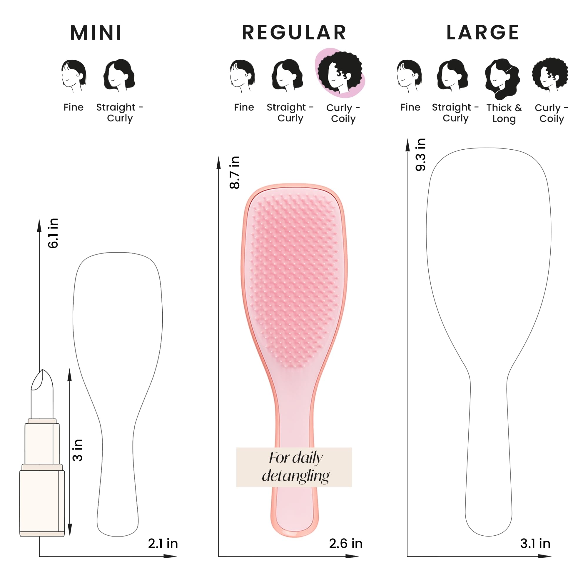 Tangle Teezer Ultimate Detangler Curly Hair Brush, Dry & Wet Hairbrush, Reduces Frizz & Breakage, for 3C to 4C Curly Hair Types, Pink Mango