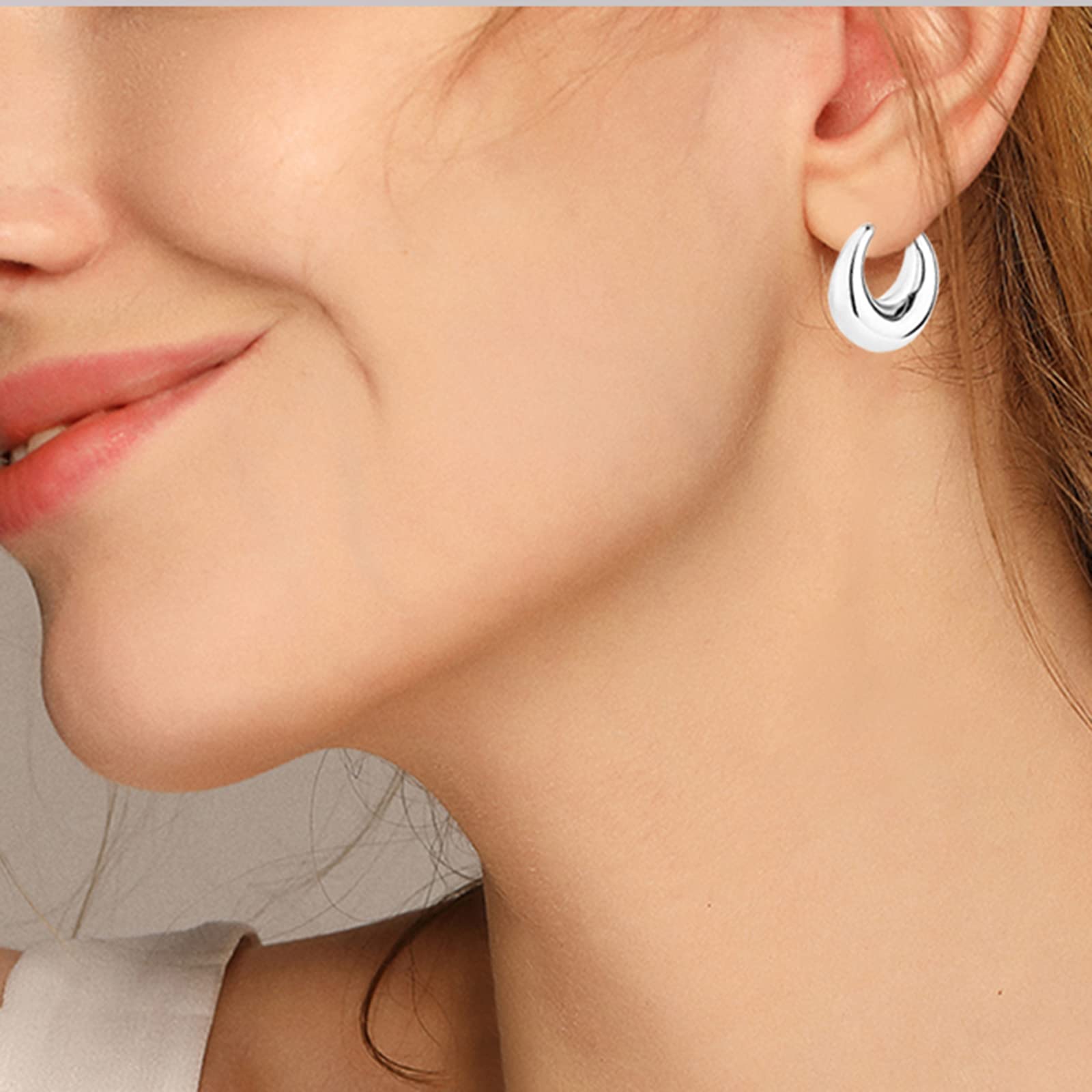 6 Pairs 14K Gold Hoop Earrings for Women Lightweight Chunky Hoop Earrings Multipack Hypoallergenic, Thick Open Twisted Huggie Hoops Earring Set Jewelry for Gifts. (Silver)