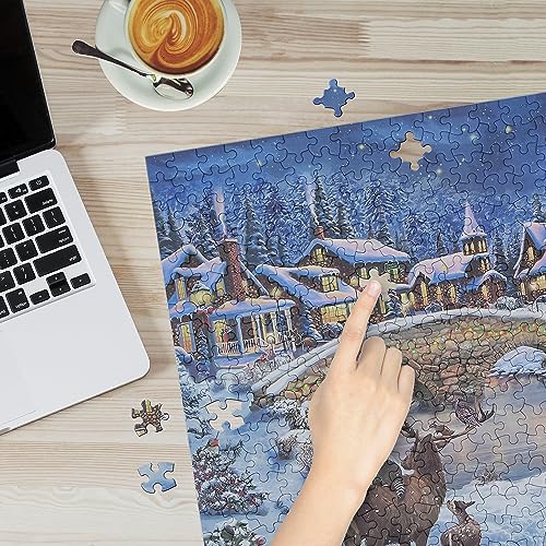 CGRLVDXW Christmas Puzzles 500 Piece, Christmas Night in Winter 500 Piece Puzzles, 500 Piece Jigsaw Puzzle for Adults Challenging Puzzle 27x 20inch