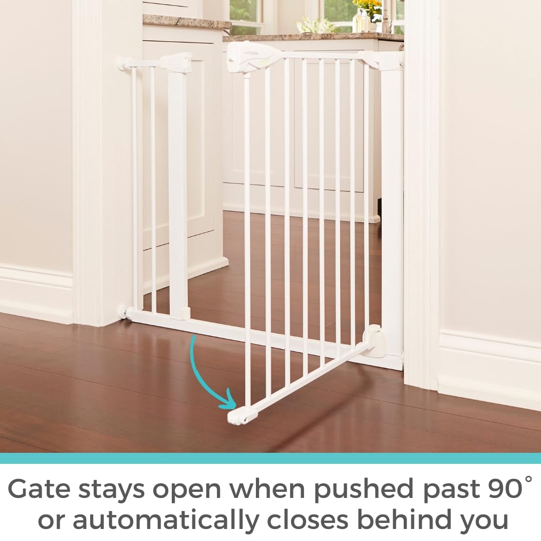 Toddleroo by North States Tall Bright Choice Auto-Close Baby Gate with Door. Pressure Mounted Baby Gate for Doorways, Child Gate Fits Openings 29.75” to 40.5” Wide. (36" Tall, White)