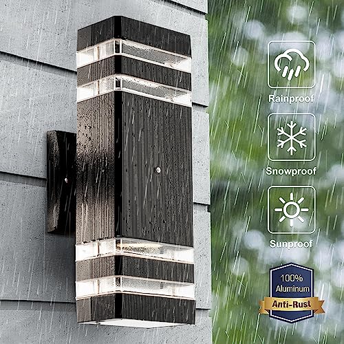 HIHUOS Dusk to Dawn Outdoor Wall Lights - Modern Exterior Lights for House - Up Down Sconce Wall Light Fixture - Waterproof Aluminum Porch Lights Outside Wall Mount for Garage (2 Pack)