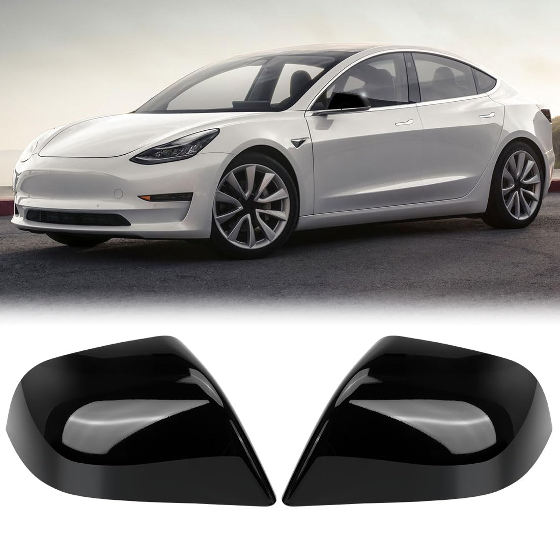 2 Pcs Replacement Glossy Black Shells Mirror Covers Compatible with 2017 2018 2019 2020 2021 2022 2023 Tesla Model 3