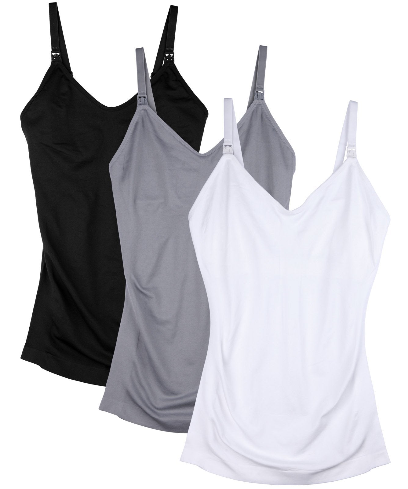 DAISITY Womens Maternity Nursing Tank Cami for Breastfeeding with Adjustable Straps Pack of 3 Color Black Grey White Size L