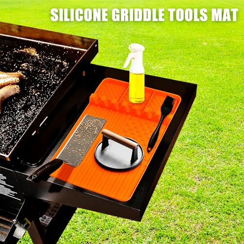 Silicone Griddle Tools Mat for Blackstone,Grill BBQ Caddy Utensils Holder for Kitchen,Cooking & Countertop,Large Spatula Mat with Drip Pad,Griddle Accessories for Blackstone (orange)