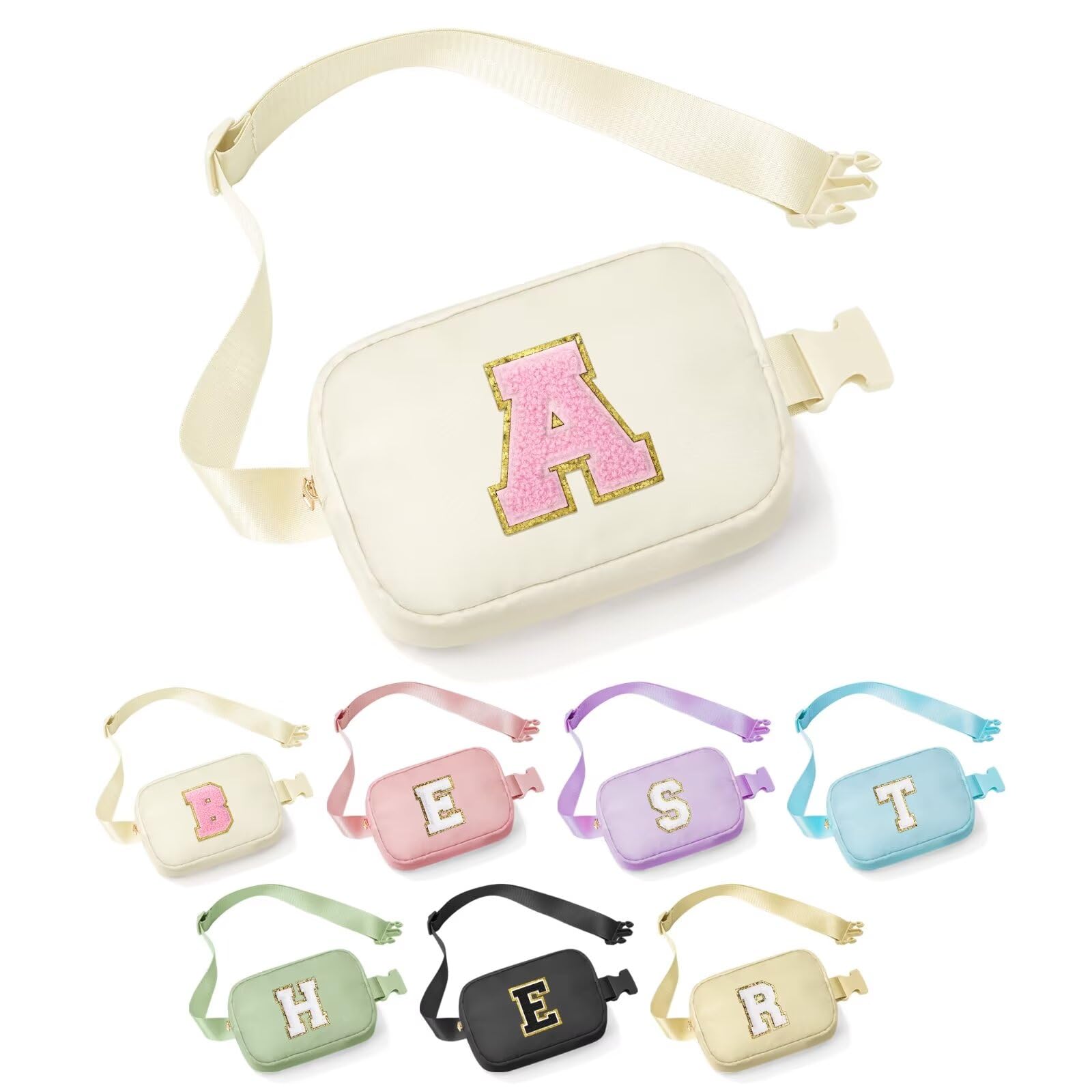 YOOLIFE Christmas Gifts for Women Girls Teens Kids - Personalized Birthday Gifts for Women Daughter Sister Friends, Beige Initial Fanny Pack Crossbody Purse Belt Bag A, Easter Gifts Teens Girls