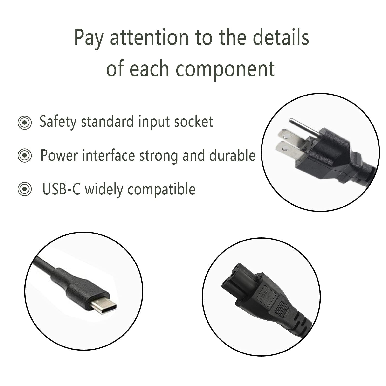 65W 45W USB C Laptop Power Replacement Adapter Charger for Lenovo Chromebook/Yoga/ThinkPad/HP Chromebook/Dell Laptop USB Type C Power Adapter