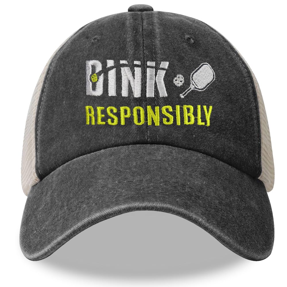 Pickleball Gifts for Men Women, Responsibly Pickle Trucker Ball Outdoor Sport Cotton Adjustable Mesh Snapback Baseball Cap