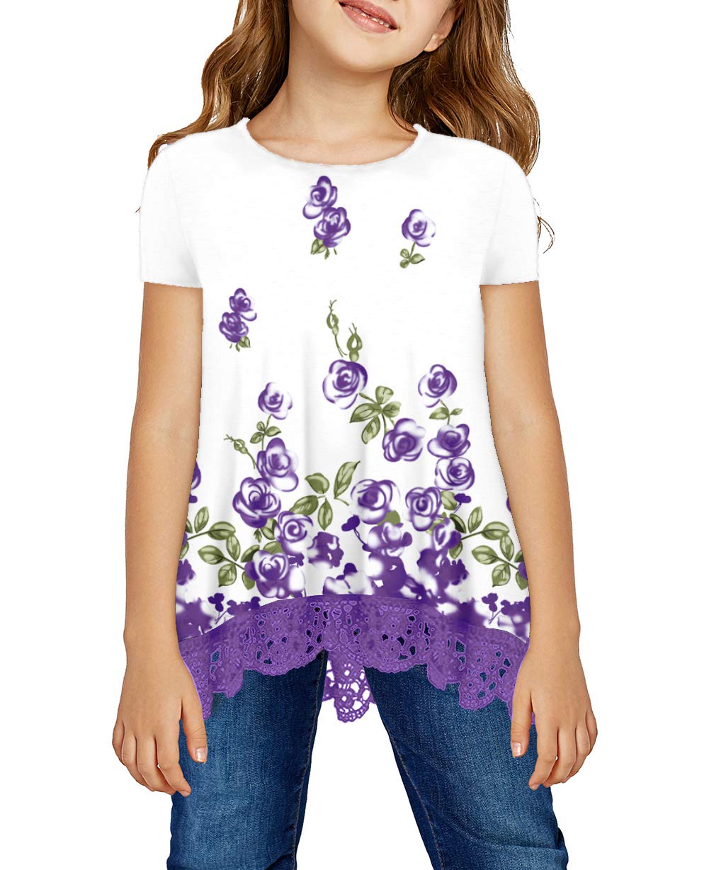 storeofbaby Loose Tee Shirts for Big Girls, Big Kid Floral Casual Blouse for Leggings