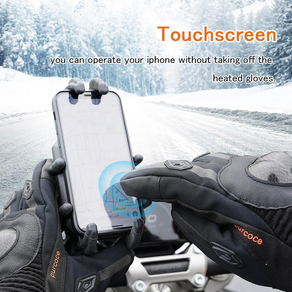 Heated Gloves,Heated Motorcycle Gloves for Men Women with 7.4V 3000mAh Rechargeable Batteries,Electric Gloves,Touchscreen Waterproof Windproof Non-Slip Heated Gloves for Cycling (Black, X-Large)