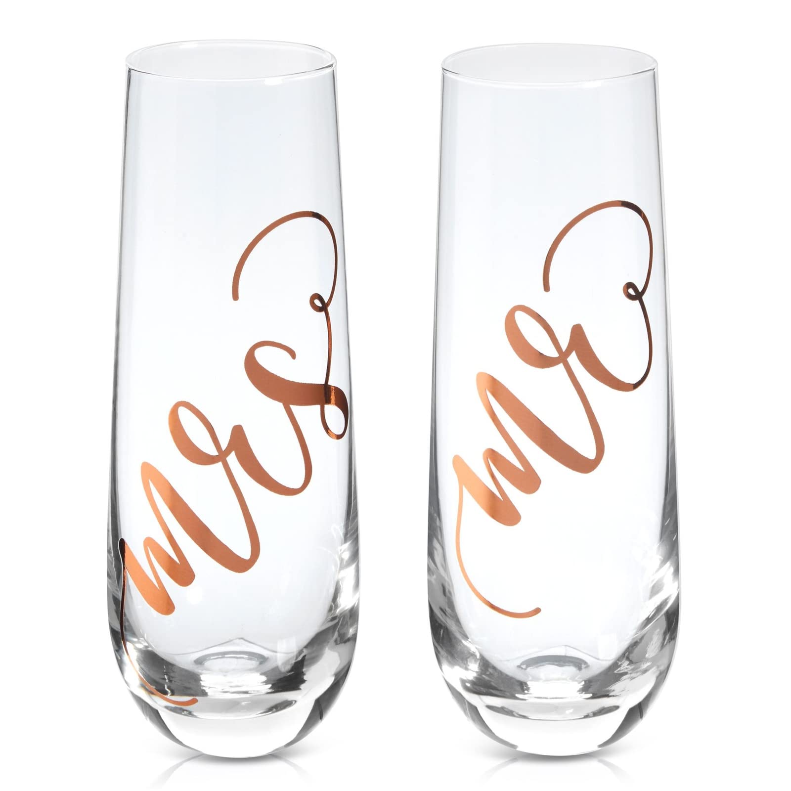 Juvale Set of 2 Mr and Mrs Champagne Toasting Flutes for Bride and Groom, His and Hers Wedding Day Glasses for Newlyweds, Engagement, Wedding and Bridal Shower Gifts (Rose Gold, 10oz)