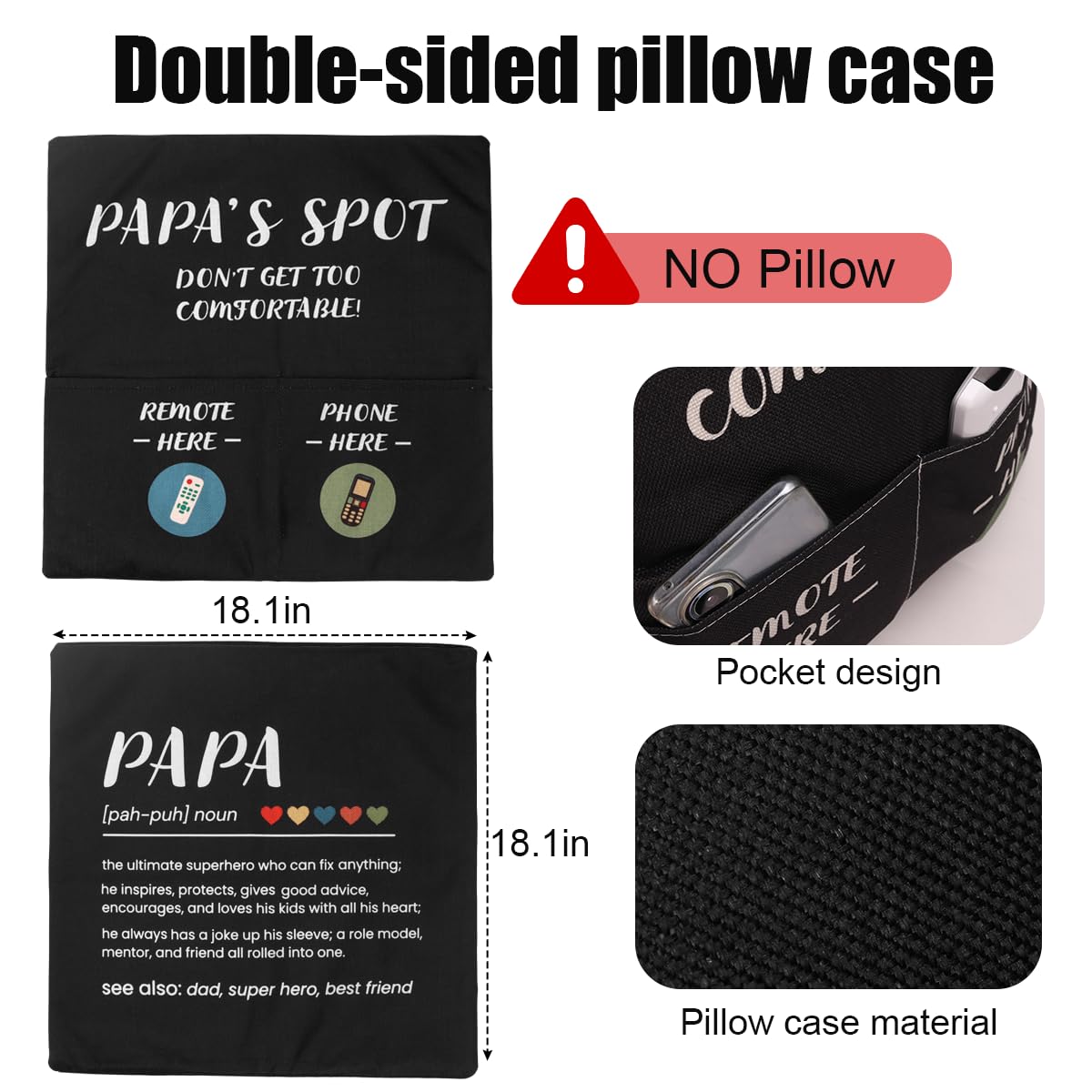 Papa Gifts for Christmas Grandpa Birthday Gifts from Grandson Granddaughter Grandkids Thank You Gifts for Grandfather Granddad Grandpa New PAPA Definition Tumbler + Pillow Cover (Papa's Spot)