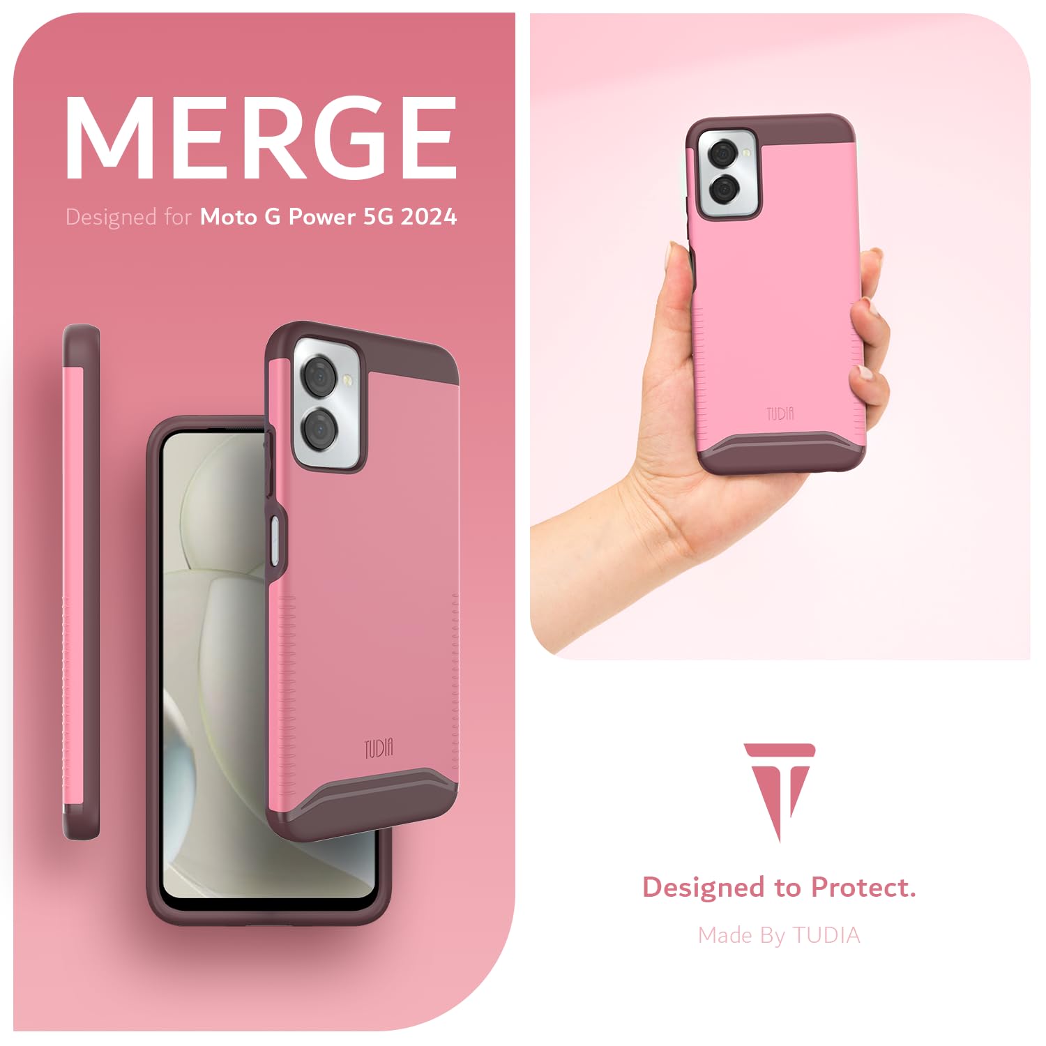 TUDIA Merge [Military Grade] Designed for Motorola Moto G Power 5G (2024) Case - [NOT FIT Moto G 5G 2024] Dual Layer Shockproof Slim Tough Heavy Duty Protective Phone Cases - Smokey Pink