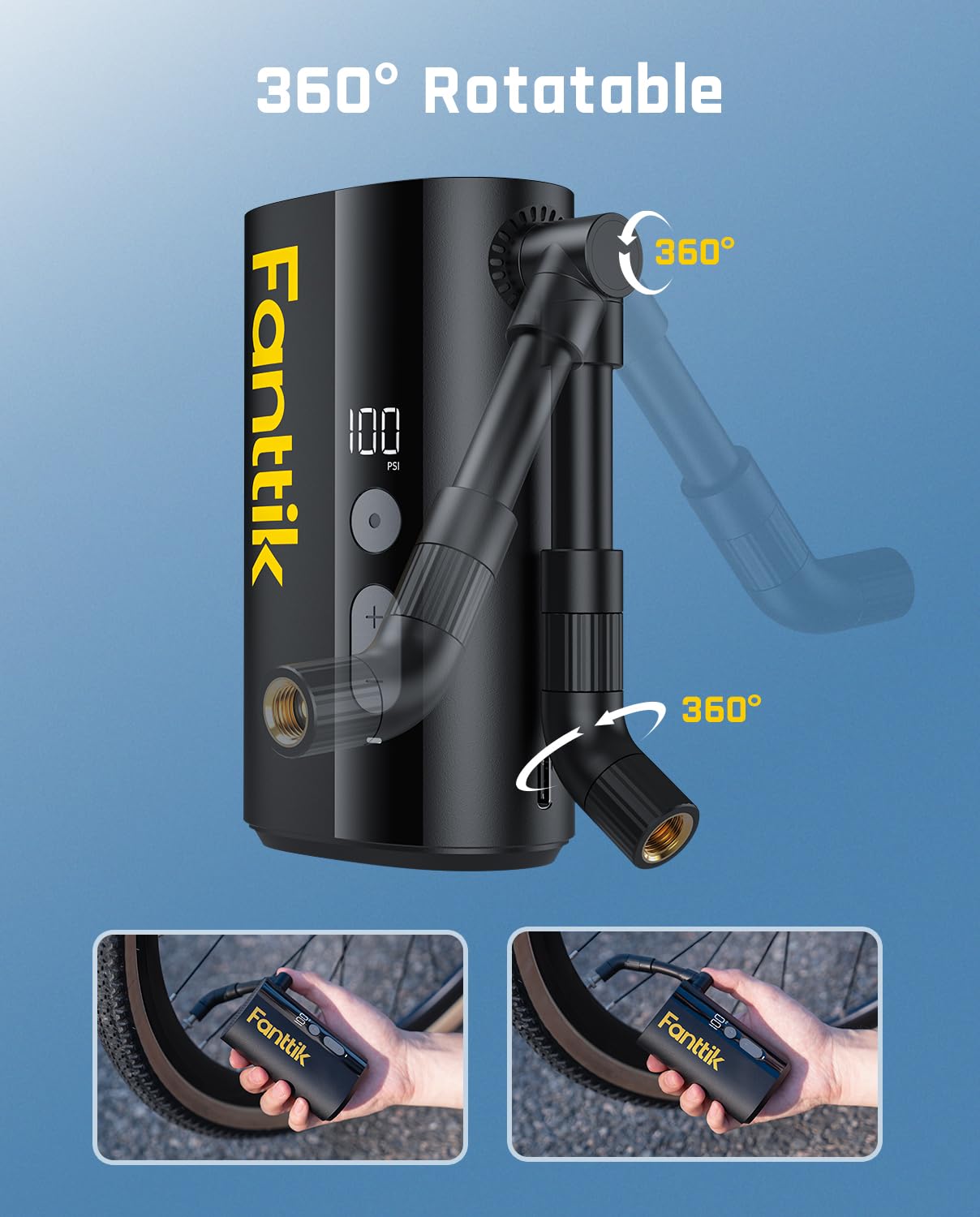 Fanttik X9 Ace Mini Bike Tire Pump, 32s Fast Inflate Bike Pump with Guage, 150PSI Electric Air Pump with Presta and Schrader Valve, Suitable for Road Bike, Mountain Bike, E-Bike, City Bike