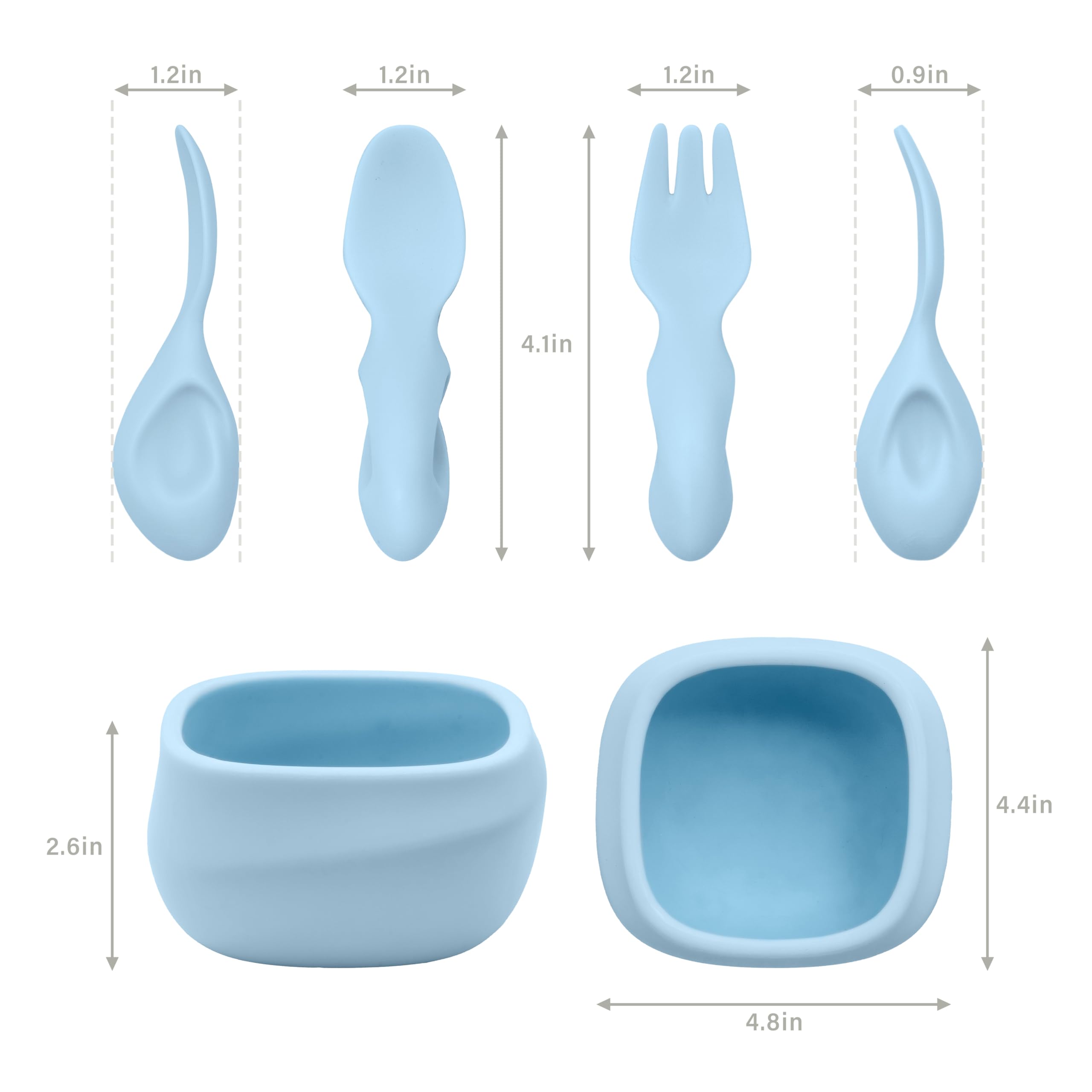 Tiny Genius Toddler Utensils - Baby Essentials with Bowl, Fork, and Spoon | Baby-Led Weaning Supplies (BLW) Enhance Children's Fine Motor Skills for Self-Feeding - for 12M+ (Blue), Standard