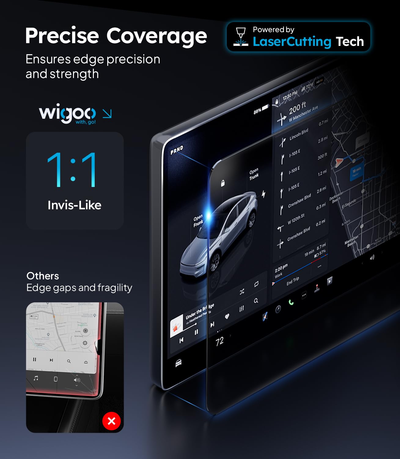 Wigoo 2026 Tesla Model Y Juniper (Premium & Performance) Screen Protector Matte [No Glare & Fingerprint] Tesla Model Y Juniper 2026 Accessories, 16" Tempered Glass Protector with Alignment Kit