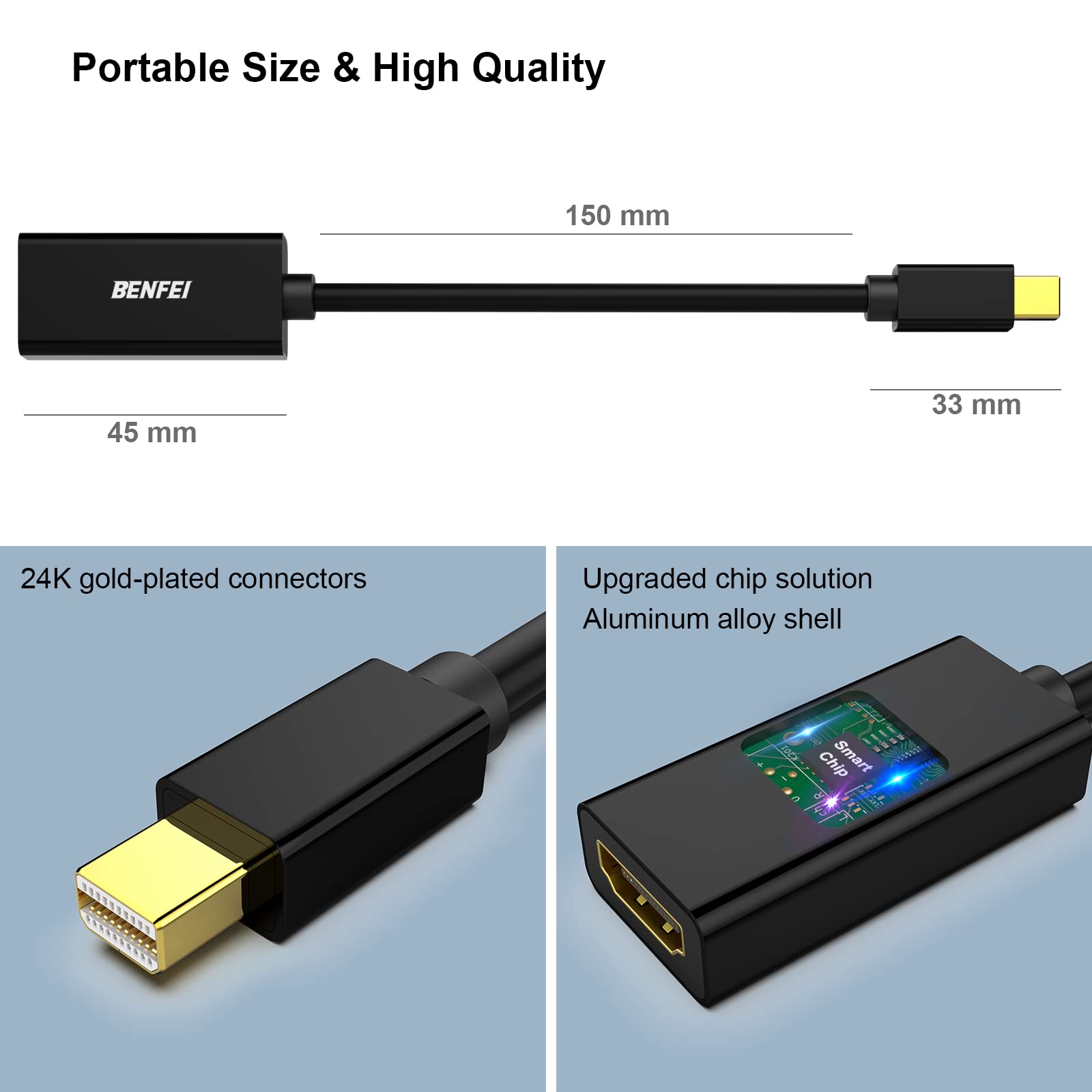 BENFEI DisplayPort to HDMI Adapter 2 Pack, Mini DP(Thunderbolt) to HDMI Converter Gold-Plated Cord Compatible for MacBook Pro, MacBook Air, Mac Mini, Microsoft Surface Pro 3/4, etc