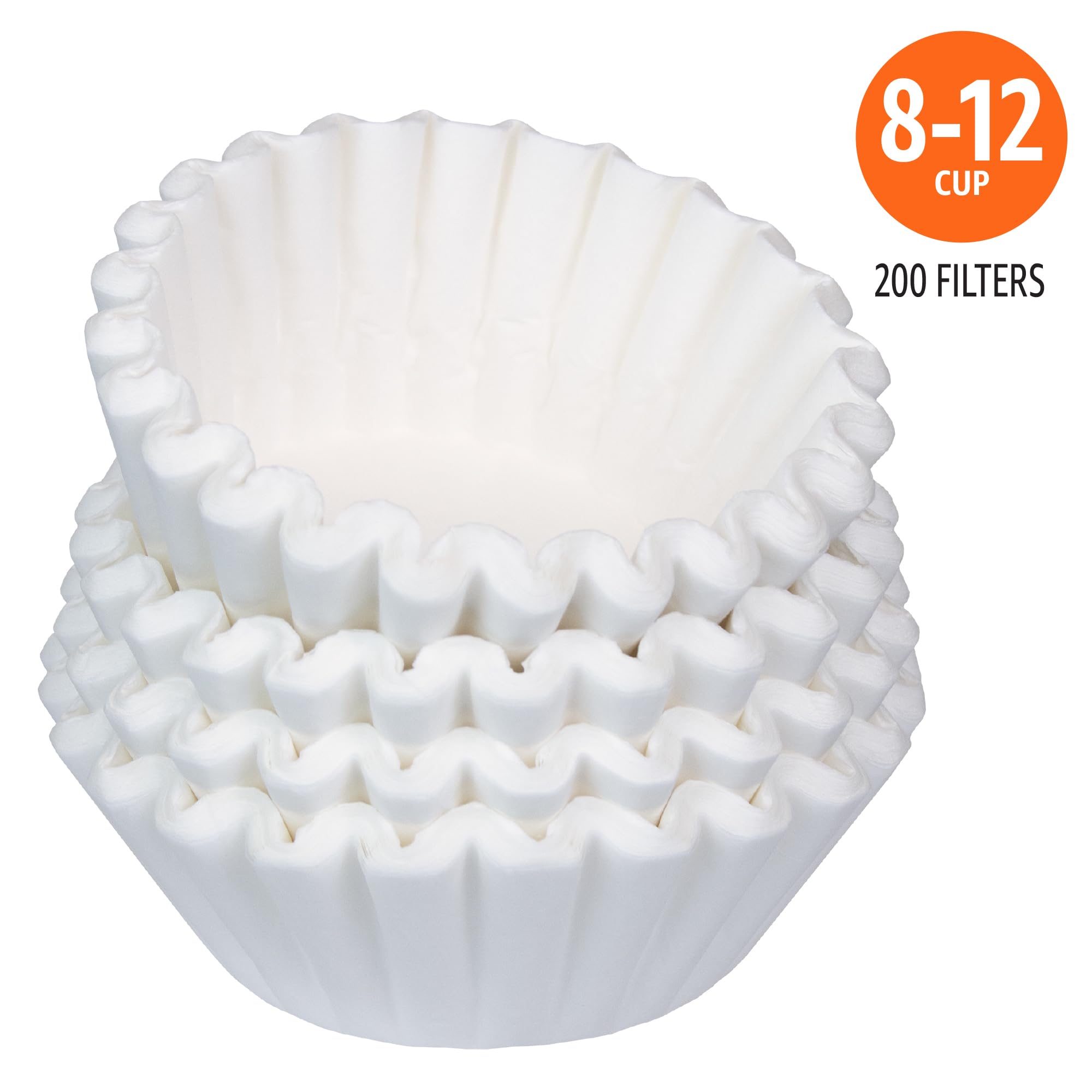 Amazon Basics Basket Coffee Filters for 8-12 Cup Coffee Makers, White, 200 Count