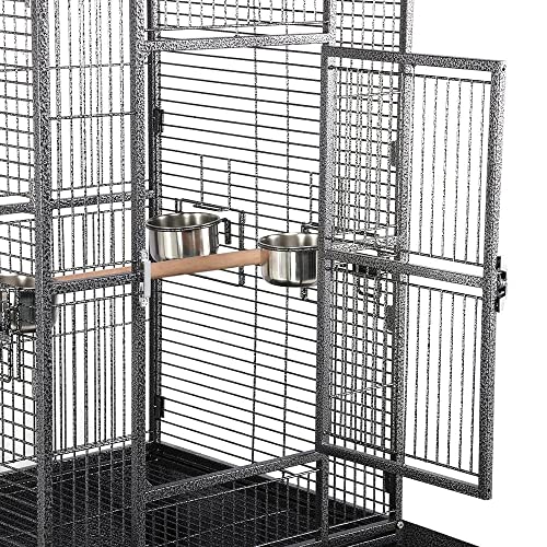 Yaheetech 69-inch Wrought Iron Rolling Large Parrot Bird Cage for African Grey Small Quaker Amazon Cockatiel Sun Parakeet Green Cheek Conure Dove Lovebird Budgie Play Top with Stand