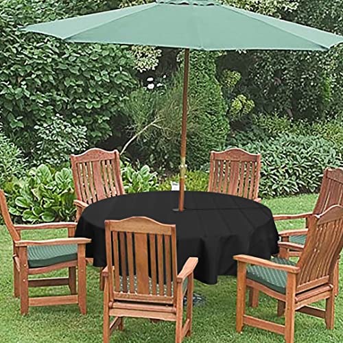 SpaceDresser Jacquard Square Outdoor Tablecloth with Umbrella Hole, Spillproof and Waterproof Fabric Table Cloth, Washable Wrinkle Free Table Cover for Patio Spring Summer, 60 x 60 Inch Sapphire