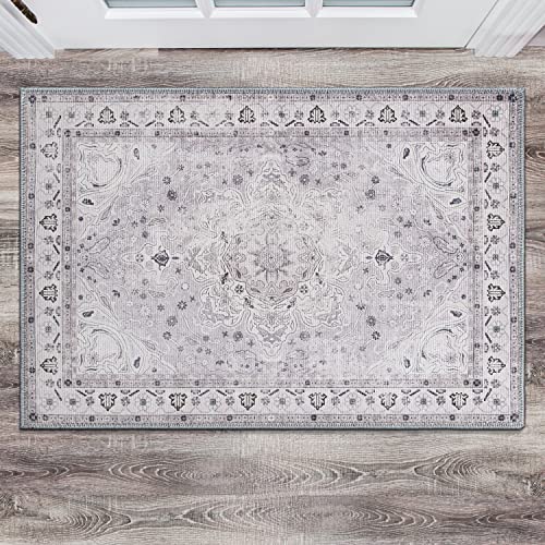 Rugshop Transitional Medallion Stain Resistant Flat Weave Eco Friendly Premium Recycled Machine Washable Area Rug 2'1"x3' Gray