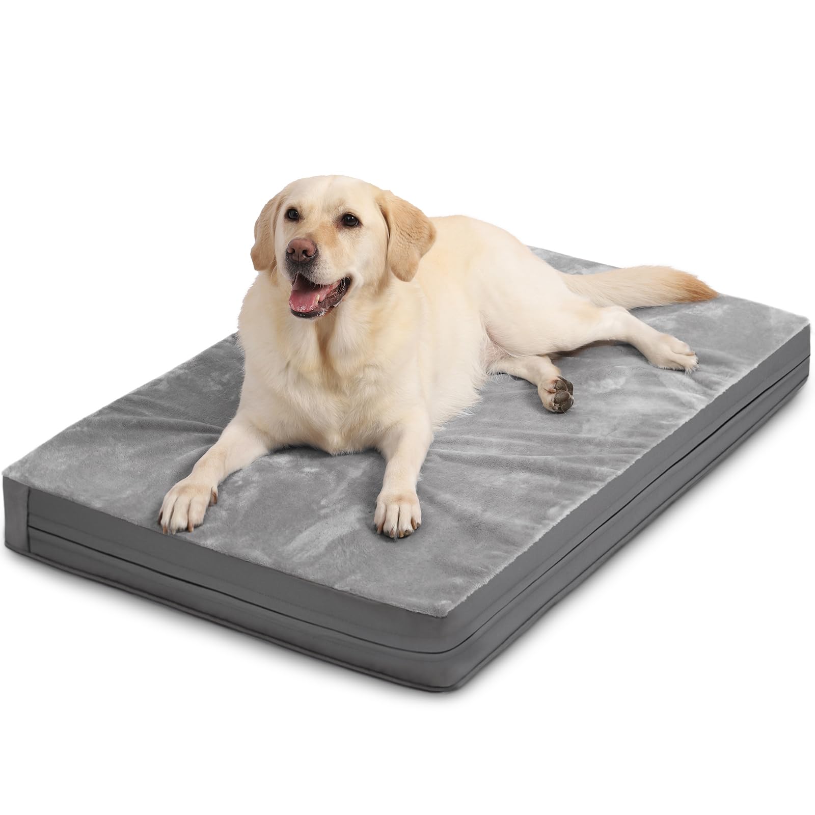 Waterproof Dog Beds Large Medium Sized Dog, Orthopedic Washable Crate Pad 35 inch, Egg Crate Foam Pet Bed with Removable Cover Reversible, Durable Anti-Slip Kennel Bed 35"x22", Gray