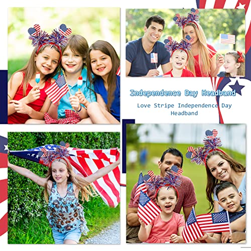 HIFANMM 4th of July Headband Independence Day Hair Accessories Patriotic Party Hair Supplies American Flag Love Heart Design Blue Red Ribbon Hair Decoration Cute Hair Hoop for Women Girls Kids 1 Pcs