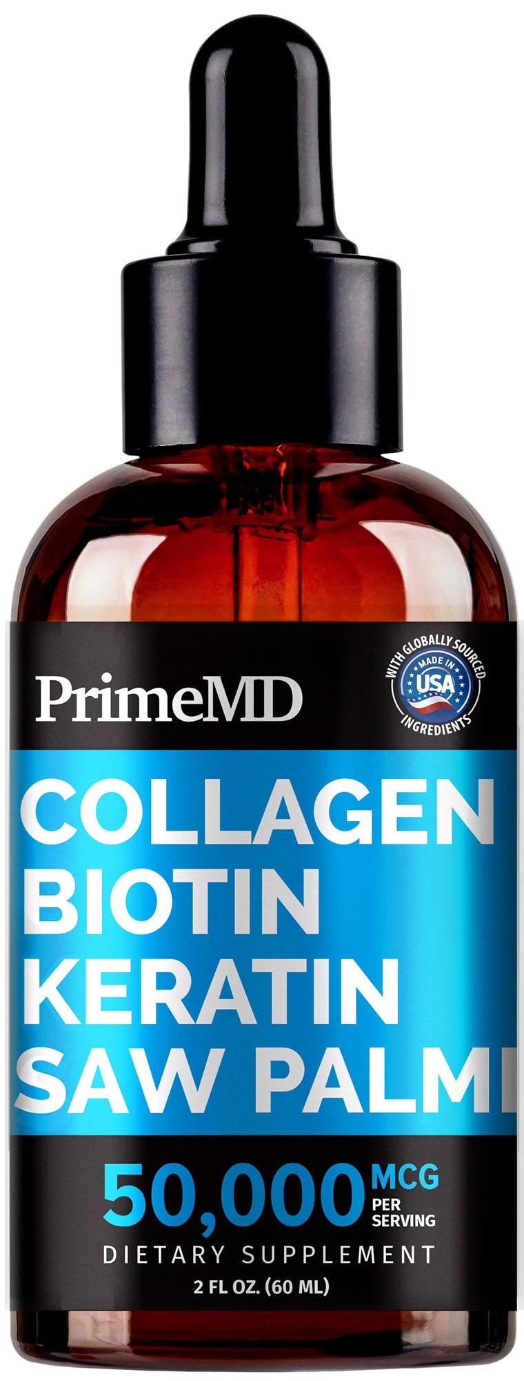 Liquid Collagen Peptides for Women - Serum Complex with Biotin Vitamin, Hydrolyzed Keratin Protein and Saw Palmetto - Comprehensive Formula for Hair, Skin, and Nails Wellness - 2fl oz (Pack of 1)