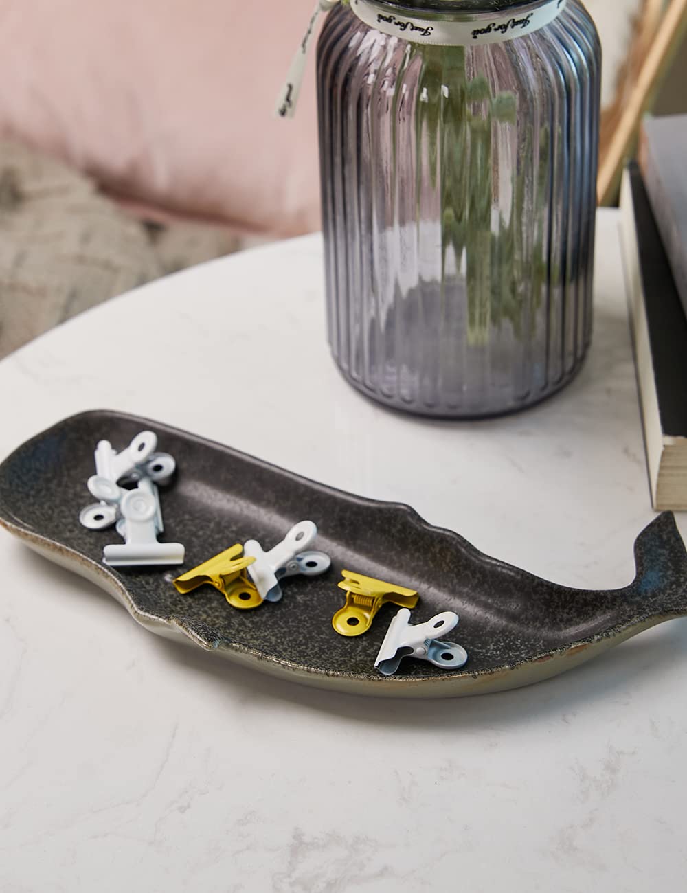SEINHIJO Candy Dish Jewelry Snack Tray Cookie Nuts Bowl Whale Sculpture Modern Home Decor Gifts Ceramic Arts Crafts 11.5inch