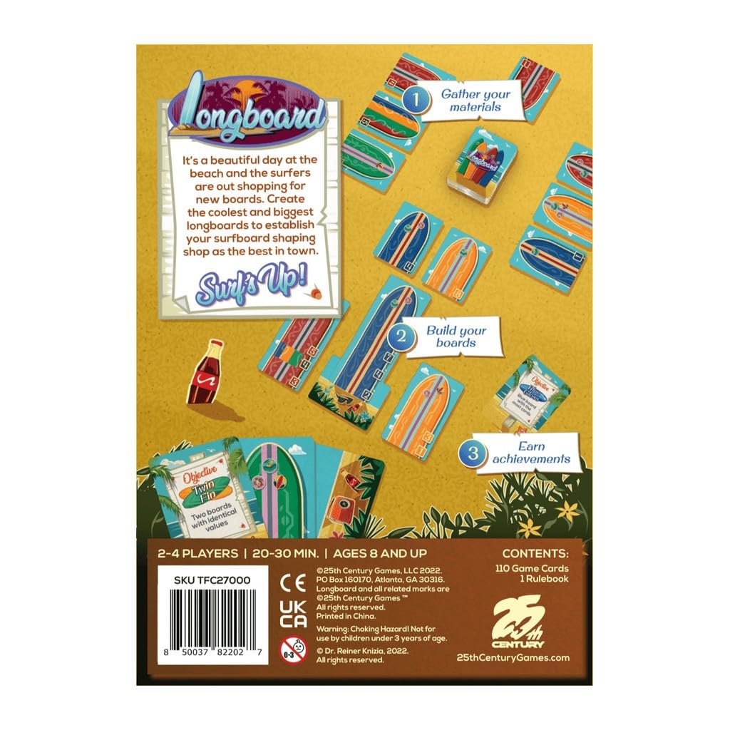 Longboard, Build Surfboards on The Beach in This Card Game for 2 to 4 Players by Reiner Knizia - 25th Century Games