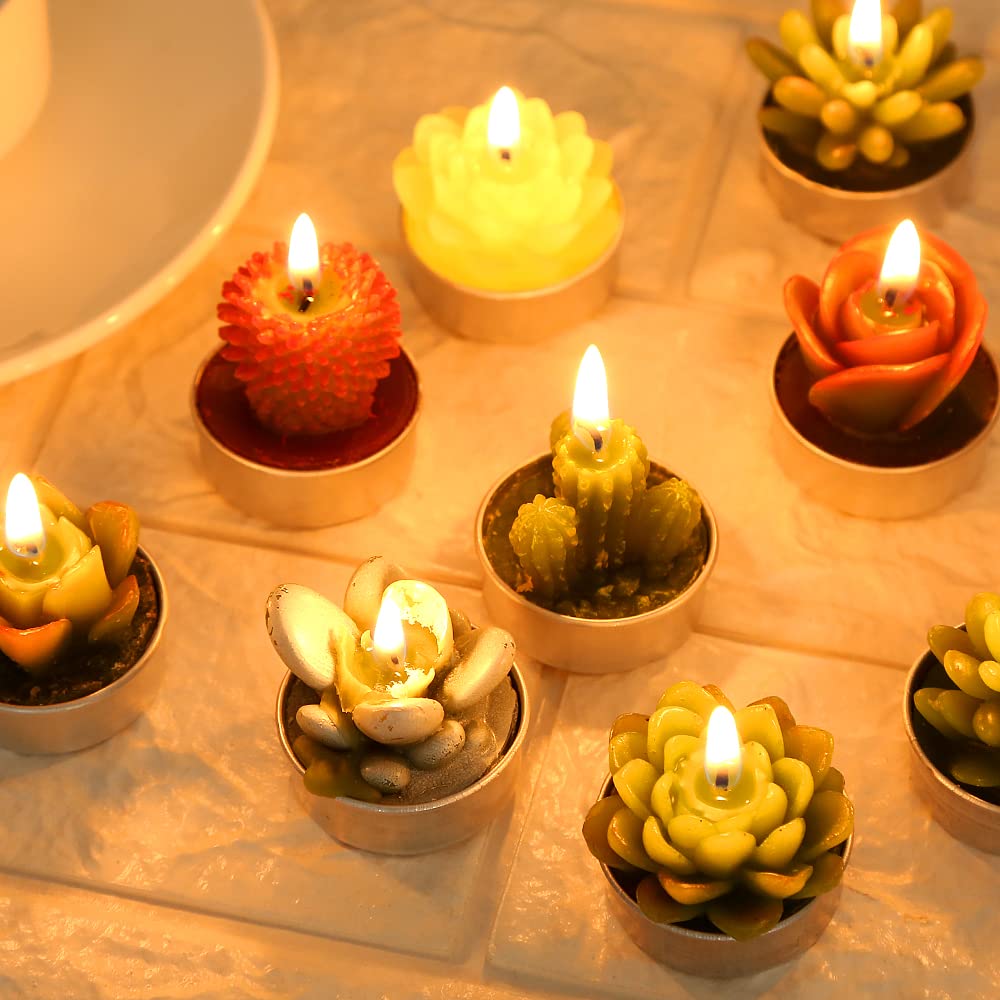 SSleng 12pcs Cactus Tealight Candles, Handmade Delicate Succulent Cactus Candles Perfect for Birthday Party ,Wedding, Spa, Home Decor