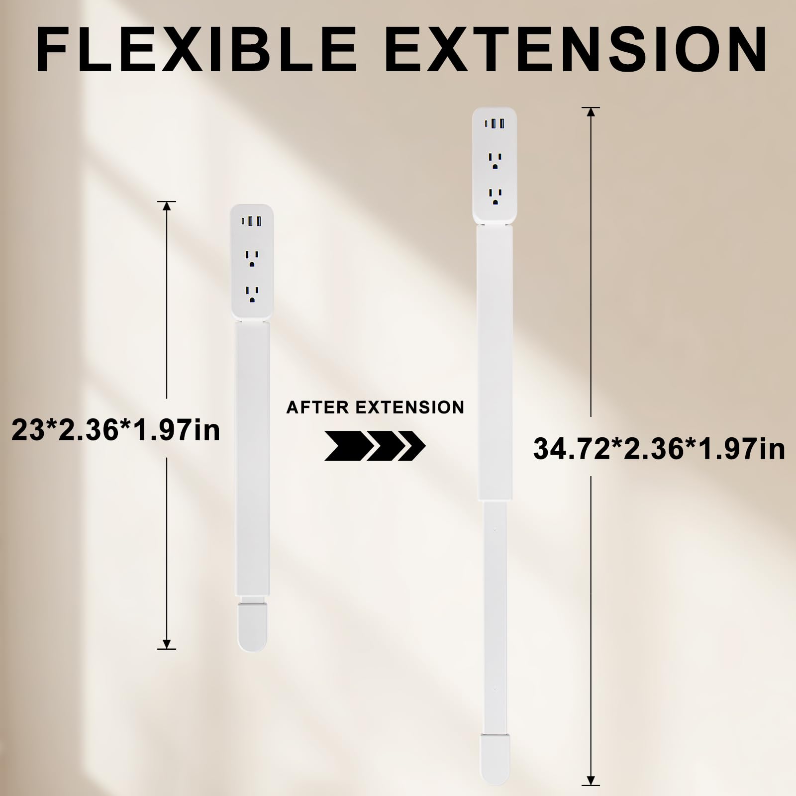 Electrical Outlet Extender Stick - Features USB-A, USB-C and 2 AC Outlets, Extends 22"-34", Rotates 180° Access Hard-to-Reach Outlets, Wall Plug Power Socket Expander Nightstands, Sofa, Desks and More