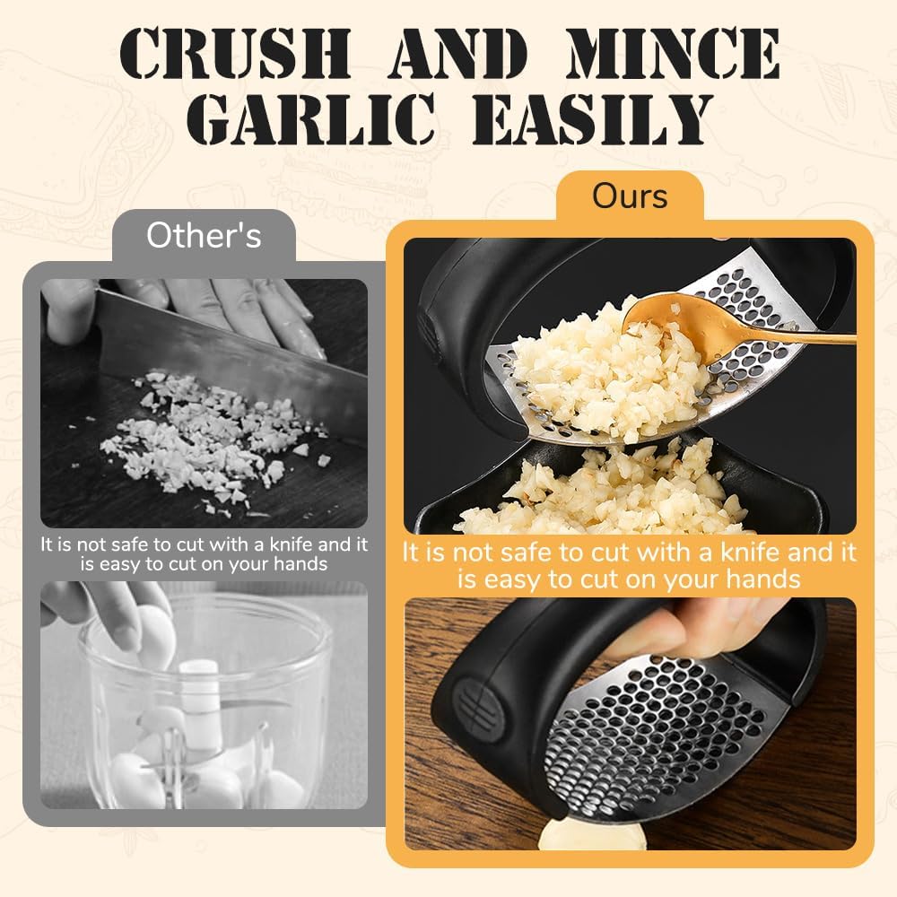 Stainless Steel Garlic Crusher - Garlic Crusher, 2024 Upgraded Home Kitchen Utensils Portable Manual Garlic Crusher, Home & Kitchen Garlic Press (1, Black)