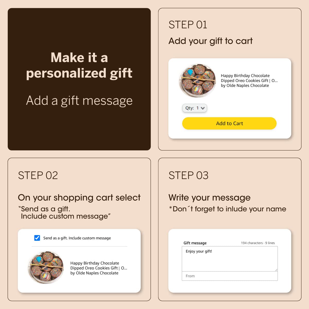 Happy Birthday Milk Chocolate Covered Sandwich Cookies, Custom 7 Pc. Blue Gift Basket, Fresh Hand Decorated Assortment, Sweet Multi-Layered Sandwich Treats for Kids and Adults