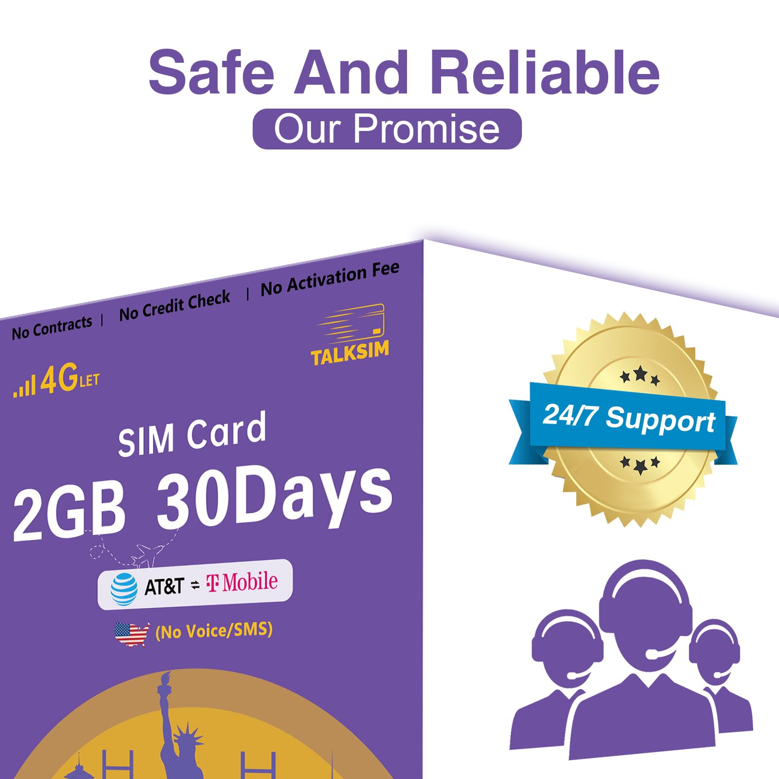TALKSIM Data SIM Card 2GB 30 Days, USA SIM Card 4G LTE Support AT&T, T-Mobile Dual Network Compatible with Unlocked Security Camera/Router/Mobile WiFi Hotspot/GPS Tracker/Tablet IoT Devices