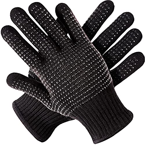 Teenitor Heat Resistant Glove With Silicone Bumps For Hair Iron Tool, Professional Heat Gloves For Heat Press, Heat Protectant Gloves For Hair Styling, Sublimation Gloves Heat Resistant Black