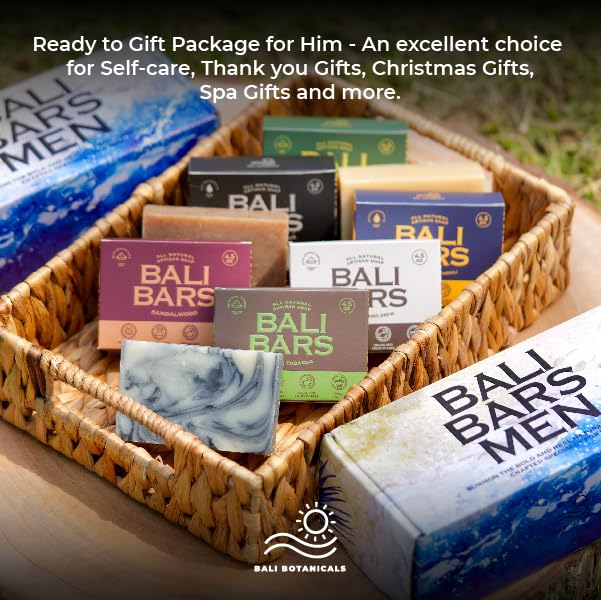 Mens Natural Soap Bar - Bali Bars Men All Natural Cold Process Castile Bath Body Soap Bar For Men with Premium Essential Oils Vegan Handmade (6pcs of 4.5oz Each) Gift Set