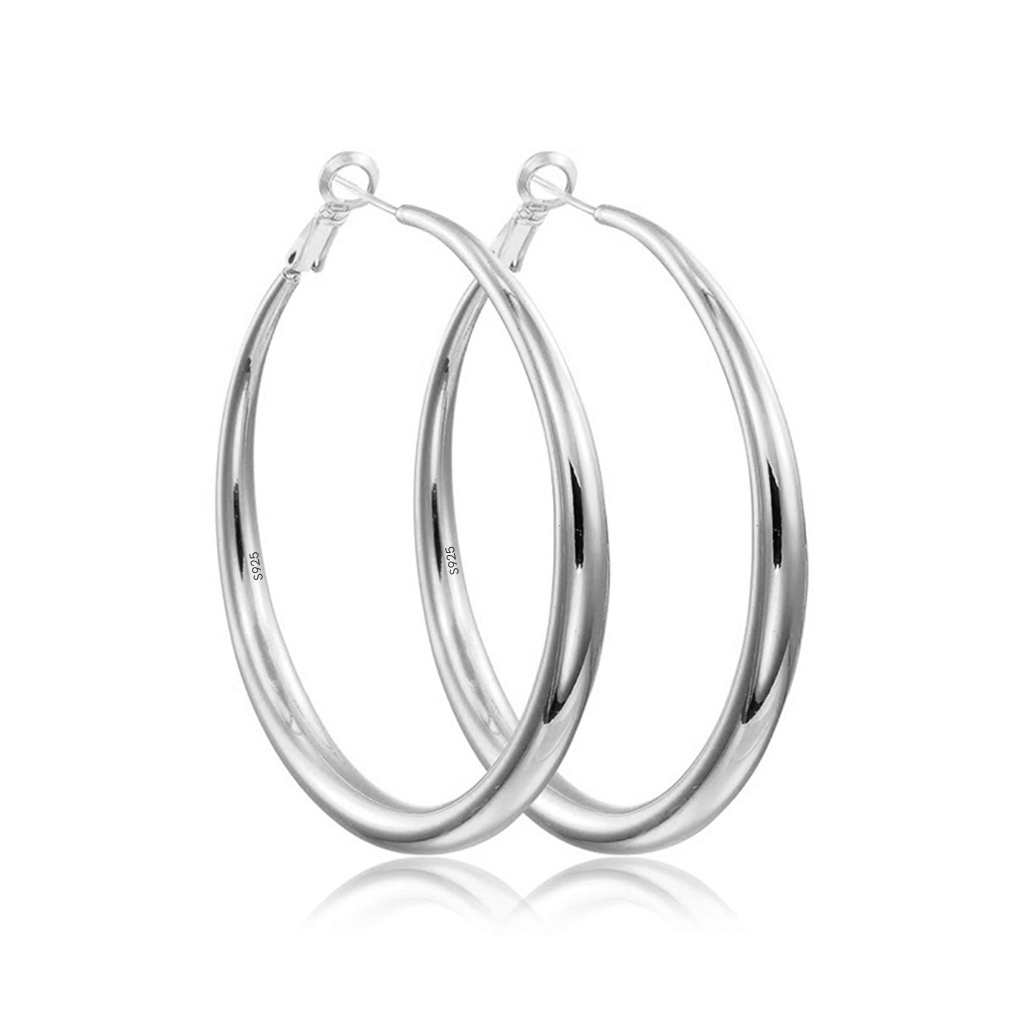 EXGOX Gold Large Hoop Earrings 925 Sterling Silver Hypoallergenic Lightweight 14K Real Gold Plated Big Circle Hoop Earrings for Women Girls (30/40/50/60mm)