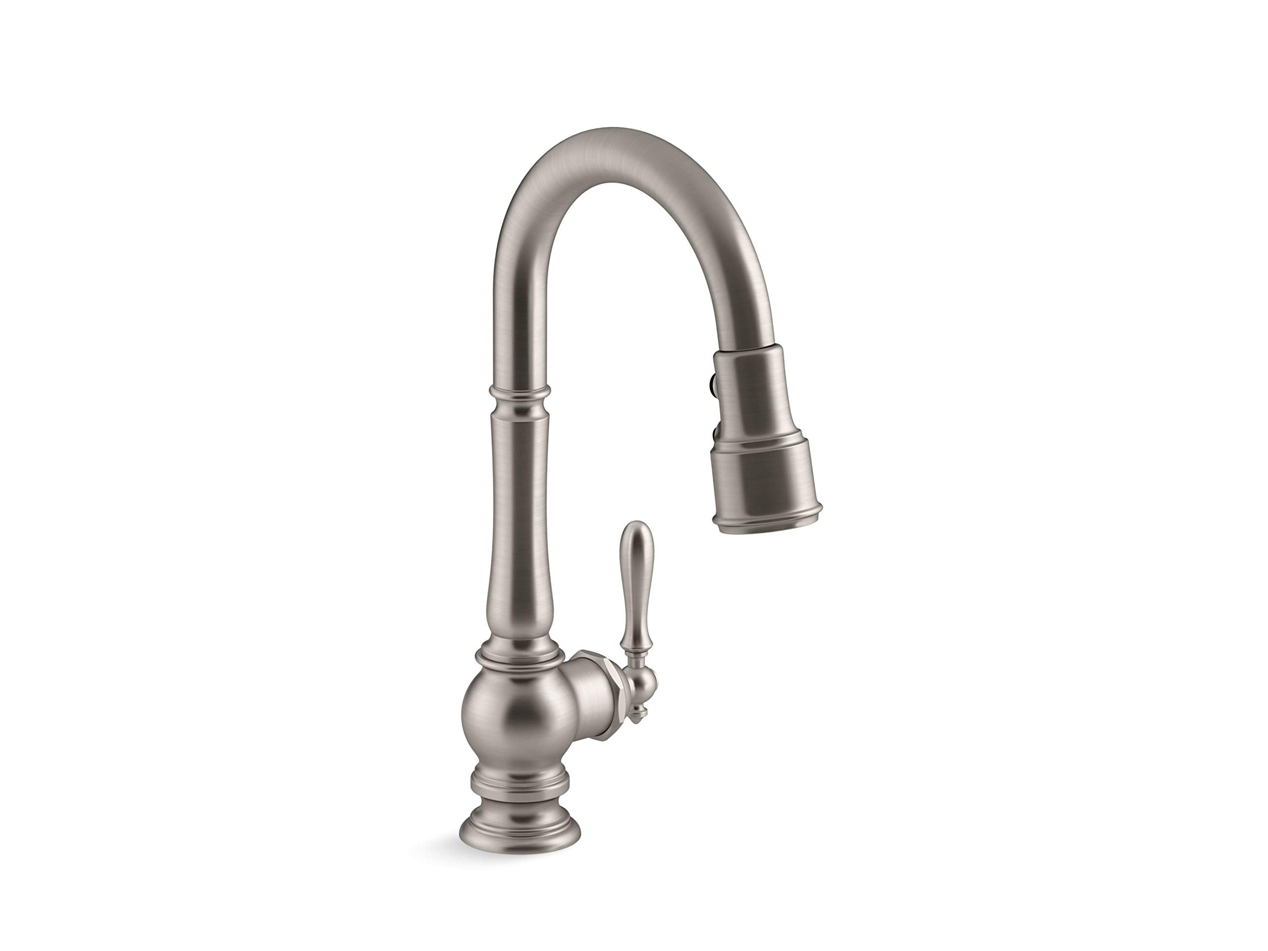 KOHLER Artifacts® Pull Down Kitchen Sink Faucet with Single Hole Install and Lever Handle, and 3-Function sprayhead Featuring Sweep and BerrySoft Spray, K-99261-VS