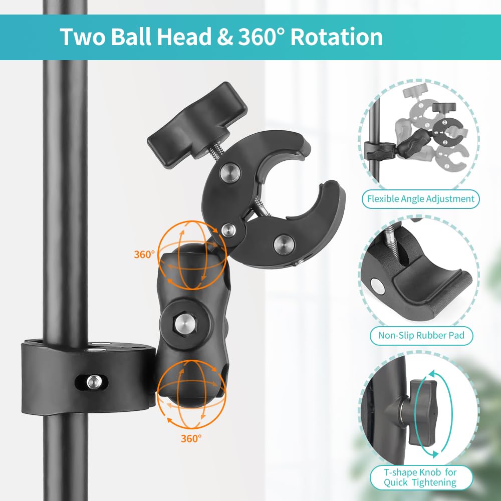 JEBUTU Double Mount Clamp Camera Bracket for Umbrella Chair Pole Boat, Double Super Clamp Camera Mount for Stroller Photography Reflector Tripod Table