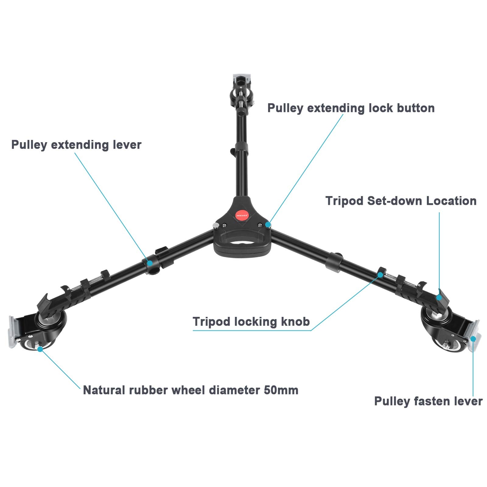 NEEWER Photography Tripod Dolly, Heavy Duty 50lbs Capacity Tripod Wheels with 3" Rubber Wheels for DSLR Cameras Camcorder Photo Video Lighting