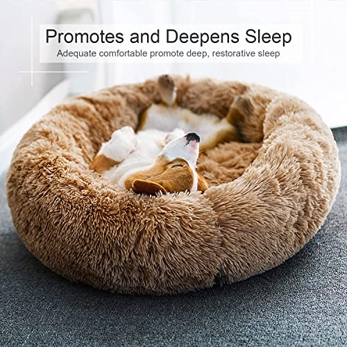 Dog Bed, Cat Calming Bed, Faux Fur Pillow Pet Donut Cuddler Round Plush Bed for Large Medium Small Dogs and Cats