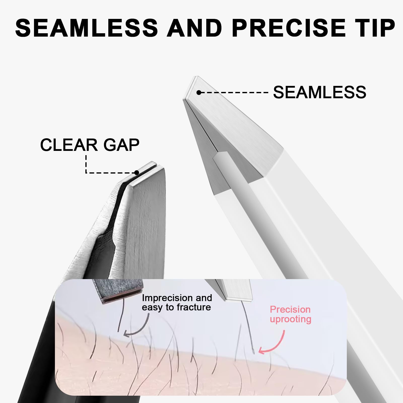 Huauoo Stainless Steel Tweezer Set with Slanted and Pointed Eyebrow Tweezers, Tweezers for Women Facial Hair, Tweezers for Women and Men (White)