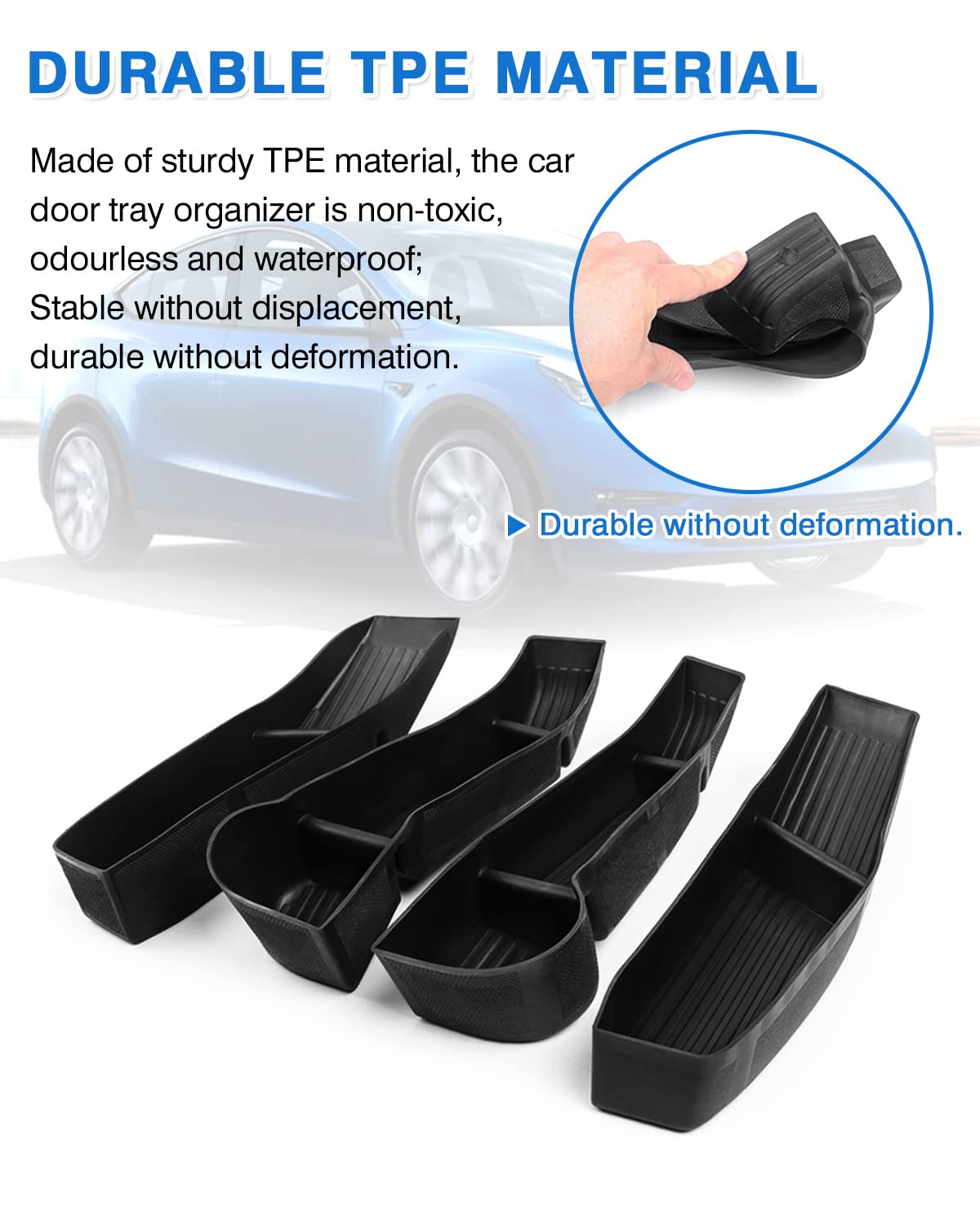 Shademax Car Door Organizer Tray for Tesla Model Y 2020-2023 - TPE Material, Black, 4 Pieces