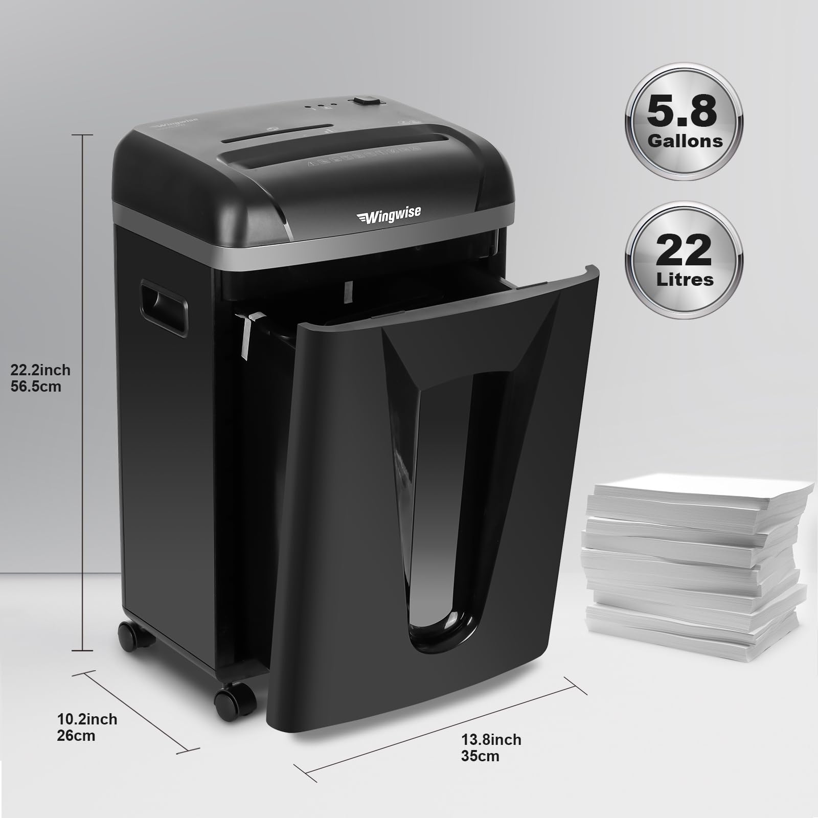 Wingwise Paper Shredder for Home Office, P-5 High-Security Level, 9-Sheet Micro-Cut Heavy Duty Shredder with 5.8-Gallon Large Basket, Shreds CDs & Credit Card & Staples, Black