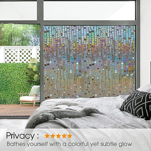 Beautysaid Window Privacy Film Stained Glass 3D Rainbow Prism Window Clings Heat Blocking Window Tint Sun Catchers Peel and Stick Decorative Window Decals Home Bathroom Door(Pure,35.4x118 in)