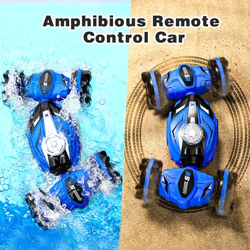 Amphibious Remote Control Car RC Boat - 4WD Gesture RC Stunt Car 2.4 GHz Transforms Waterproof Vehicle Toys for 6-8 Year Old Boys,All Terrain Summer Beach Pool Toys for Kids Ages 5-7 6-8 8-13