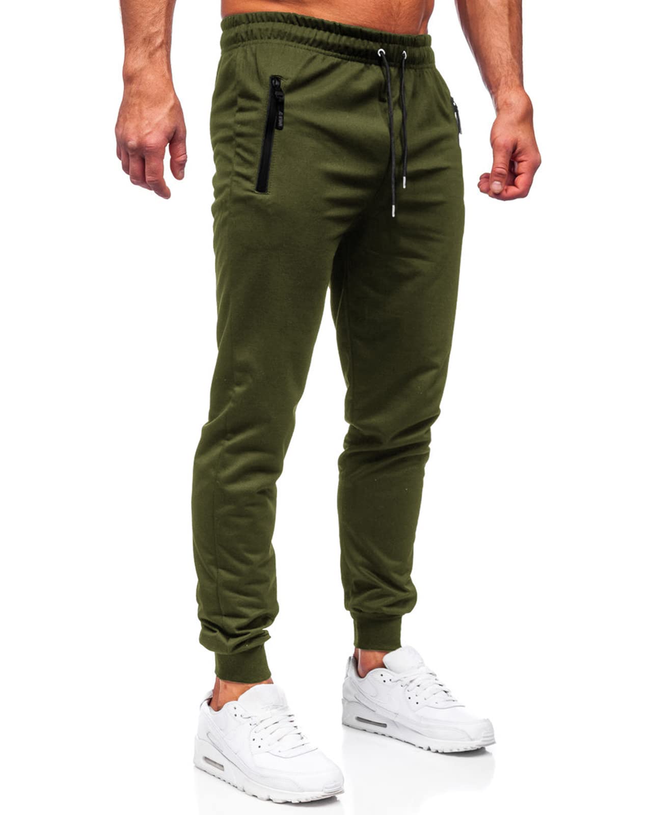 BUXKR Mens Casual Joggers Sweatpants for Jogging,Running or Athletic Activities,Army Green,L